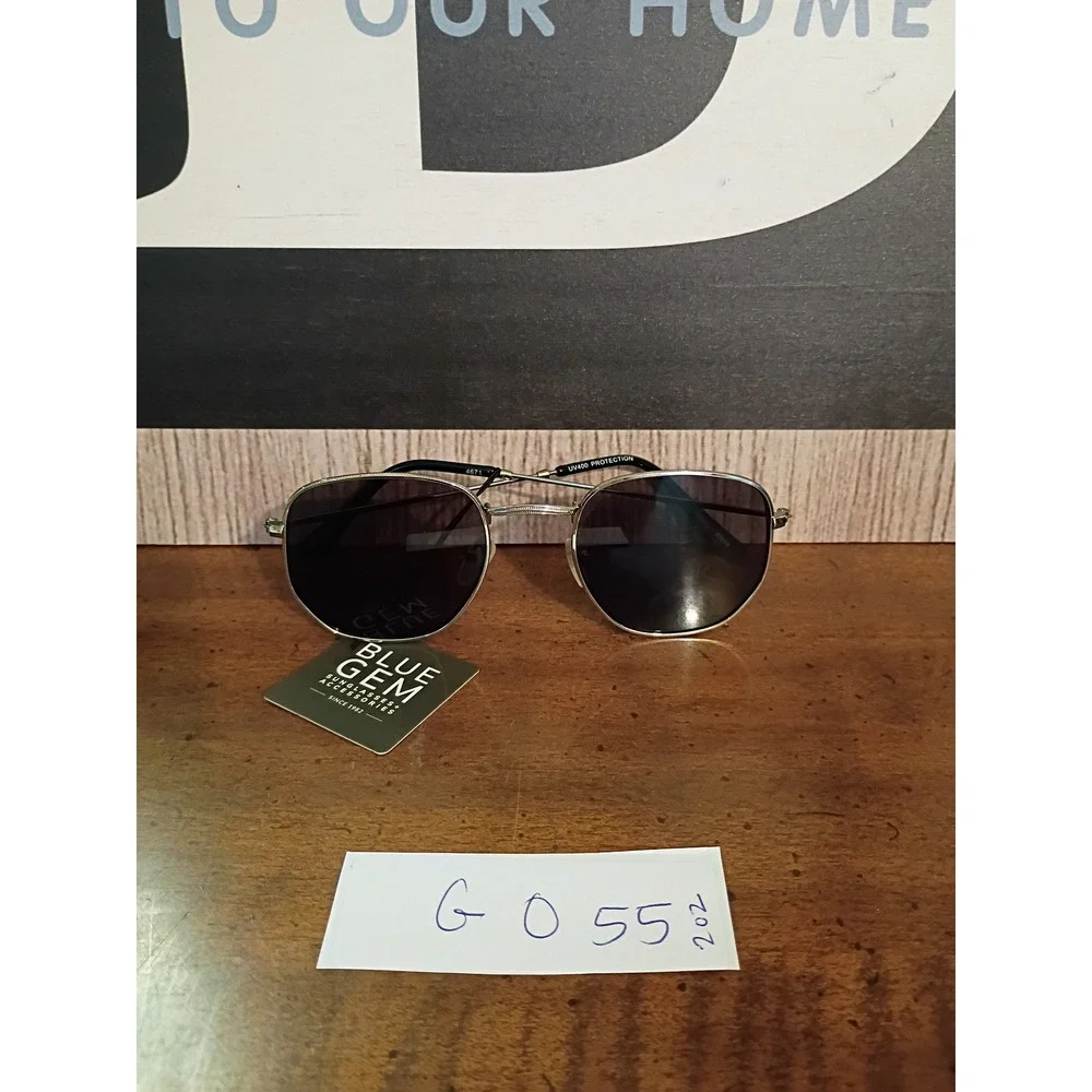 Blue Gem Sunglasses 4671 Silver Hexagon Geometric Frame UV400 Protection New